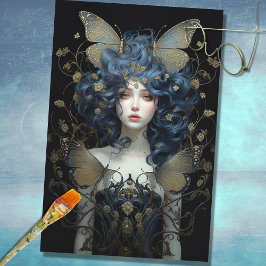 Seda Mujer de Art Nouveau con papel de deslizar Moth 2