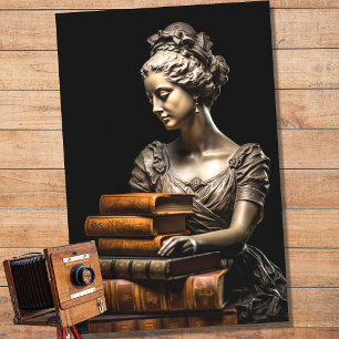 Seda Mujer en piedra con libros 1 papel de descomposici