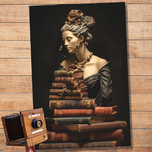 Seda Mujer en piedra con libros 5 papel de descomposici