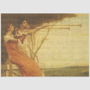 Seda Mujeres tocando trompetas papel de tejidos musical