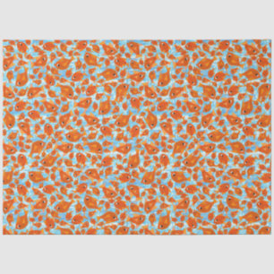 Seda Naranja Ditzy pesca en papel de tejido azul acuoso