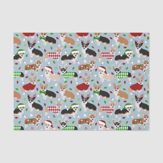 Seda Navidades Corgi Perros Papel de tejidos (Anverso)