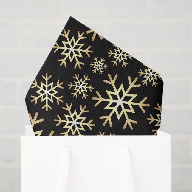 Seda Navidades de copos de nieve de oro negro papel de  (Bolsa de regalo)