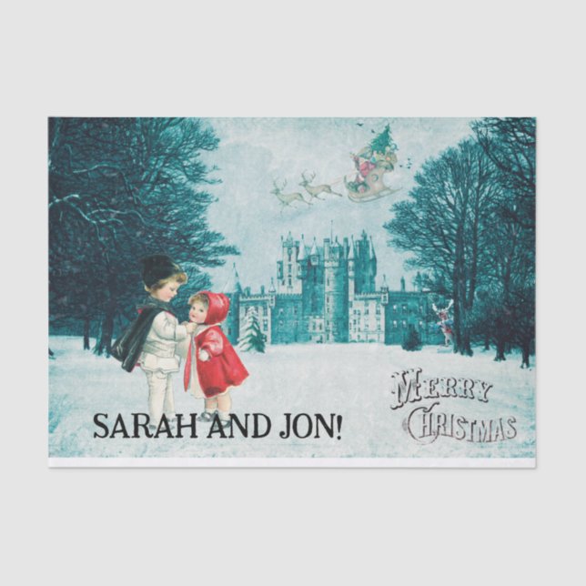 Seda Navidades papel de tejido vintage mágico (Anverso)