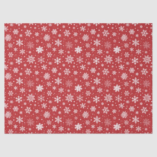 Seda Navidades Papel de tejidos rojos con nieve (Anverso)