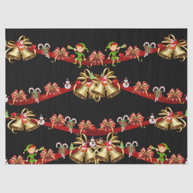 Seda Navidades Papel de tejidos Santa Snowman Elf (Anverso)