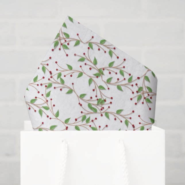 Seda Navidades Patrón Holly Papel de tejidos de vacacio (Bolsa de regalo)