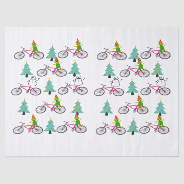 Seda Navidades Snowman Elf Bicicleta de papel de tejido (Anverso)