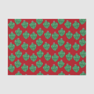 Seda Ornamentos de vidrio verde - Papel de tejidos rojo
