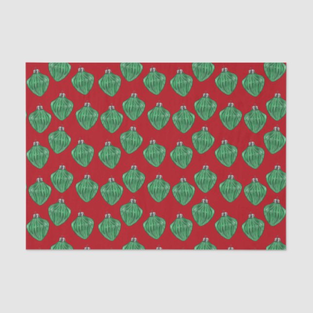 Seda Ornamentos de vidrio verde - Papel de tejidos rojo (Anverso)