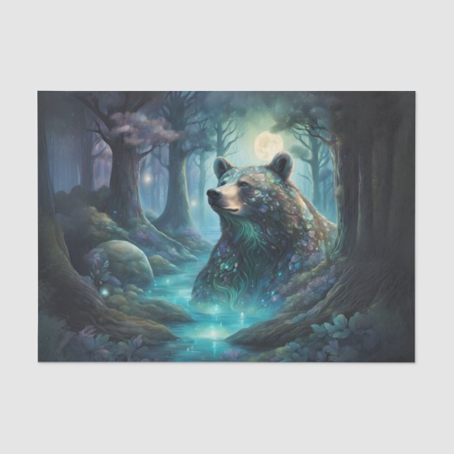 Seda Oso Iridescente En Bosque Tejido De Papel De Decou (Anverso)