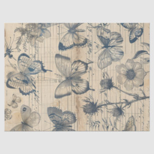 Seda Papel antiguo con rosas de mariposas de tinta mono
