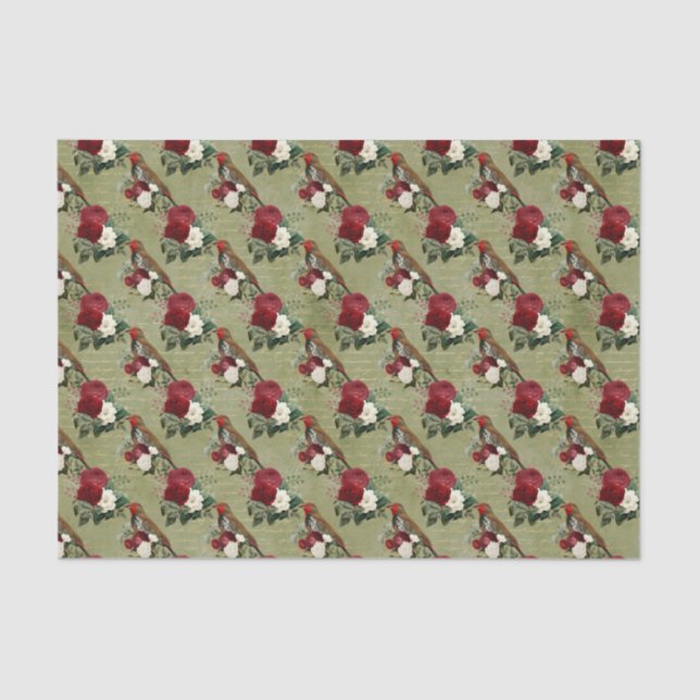 Seda Papel antiguo de pájaros y flores (Anverso)