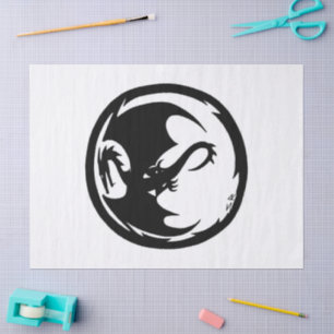 Seda Papel blanco de papel de Dragon Negro grande