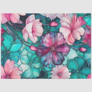 Seda Papel colorido del tejido de la tinta floral