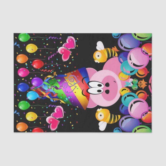 Seda Papel cutáneo de cumpleaños feliz cerdo rosa Bumbl (Anverso)