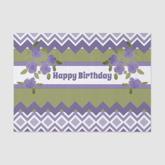 Seda Papel cutáneo feliz de cumpleaños en morado y oliv (Anverso)