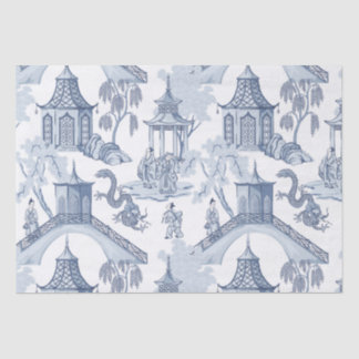 Seda Papel de ajuste de patrón chino azul y blanco