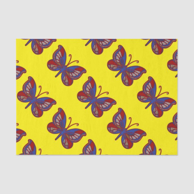 Seda Papel de ajuste de tejidos amarillo con mariposa a (Anverso)