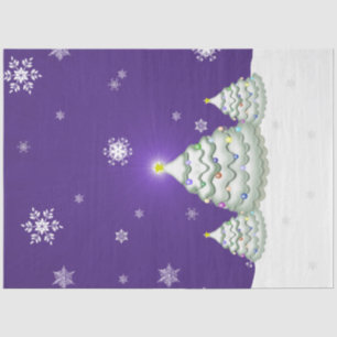 Seda Papel de árbol de Navidad con nieve morado