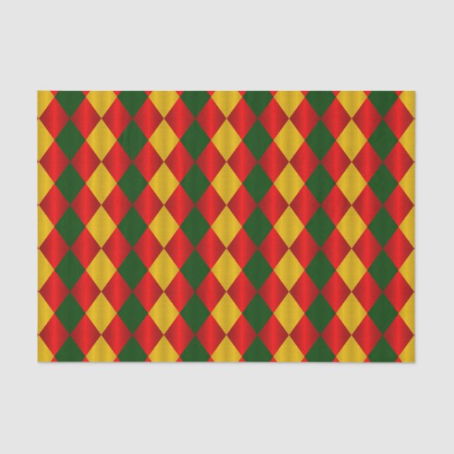 Seda PAPEL DE BRAZO Harlequin-Red-Green-Gold-TISSUE ple (Anverso)
