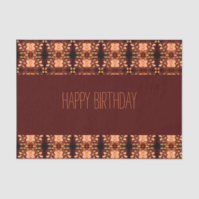 Seda Papel de cumpleaños florido de naranja y melocotón (Anverso)