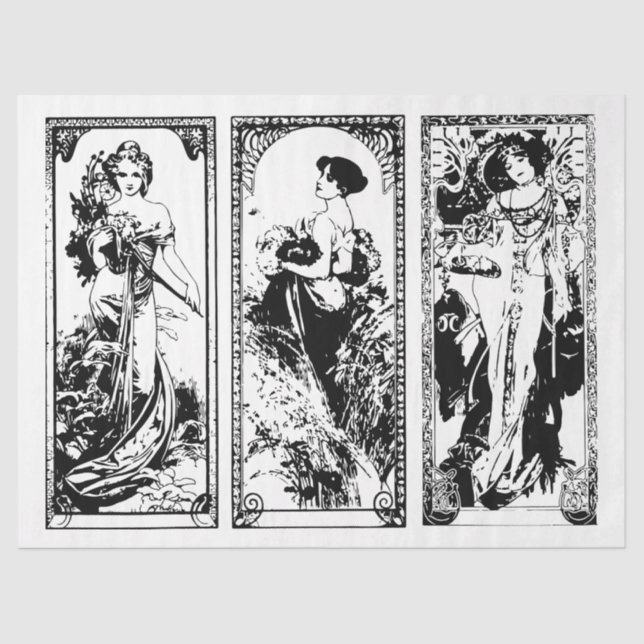 Seda Papel de debate Art Nouveau Lady 24 Decoupage (Anverso)