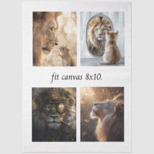 Seda Papel de decoupage 4 Leones para Lienzo de 8 x 10