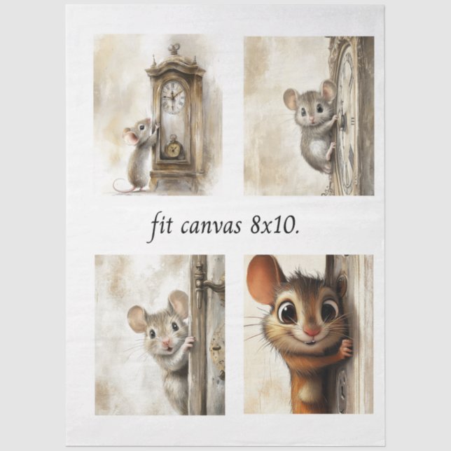 Seda Papel de Decoupage 4 Ratones Adecuado para Lienzo  (Anverso)