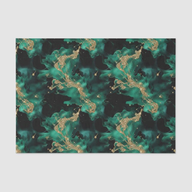 Seda Papel de Decoupage Abstracto de Acuarela en Verde  (Anverso)