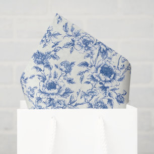 Seda Papel de Decoupage Chinoiserie, Floral Blanco Azul