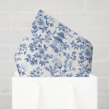 Papel de Decoupage Chinoiserie, Floral Blanco Azul