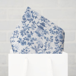 Seda Papel de Decoupage Chinoiserie, Floral Blanco Azul