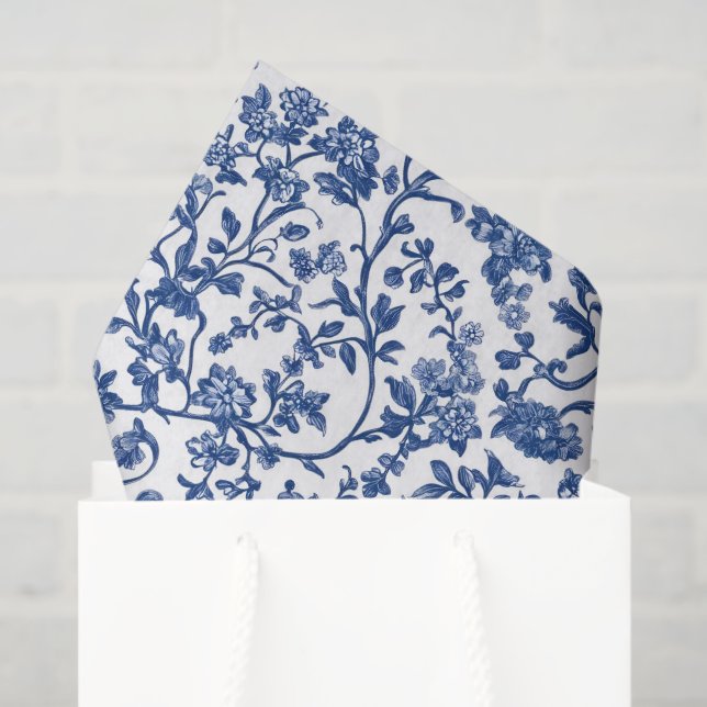 Seda Papel de Decoupage Chinoiserie, Floral Blanco Azul (Bolsa de regalo)