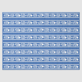 Seda Papel de Decoupage con Borde Floral de Hueso Azul
