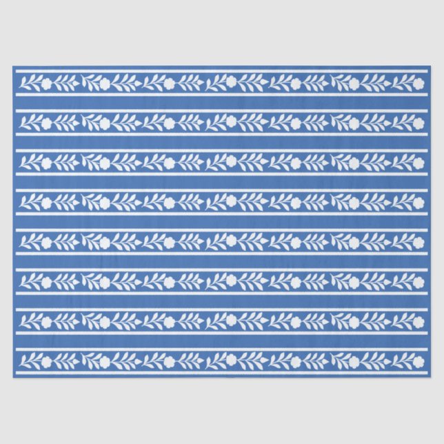 Seda Papel de Decoupage con Borde Floral de Hueso Azul (Anverso)