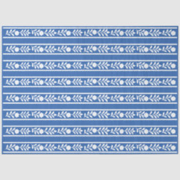 Seda Papel de Decoupage con Borde Floral de Hueso Azul