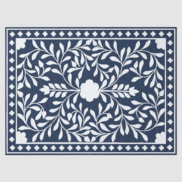 Seda Papel de Decoupage con Incisión de Hueso Azul Mari