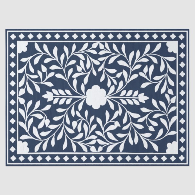 Seda Papel de Decoupage con Incisión de Hueso Azul Mari (Anverso)