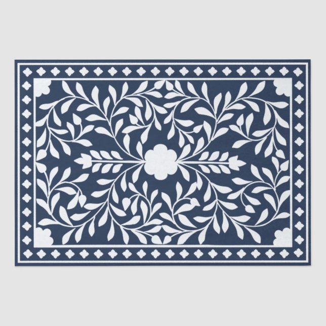 Seda Papel de Decoupage con Incisión de Hueso Azul Mari (Anverso)
