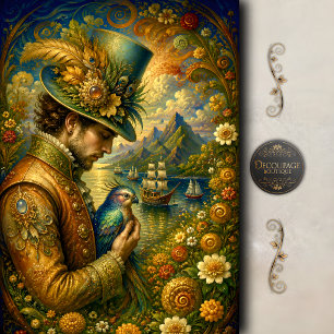 Seda Papel de Decoupage de Arte Marino Fantástico Noble