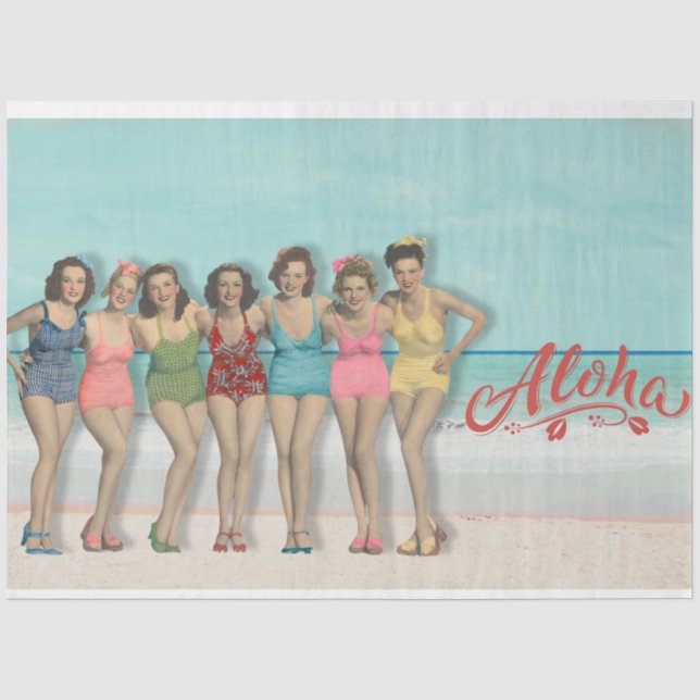 Seda Papel de Decoupage de Bellezas Retro en Baño (Anverso)