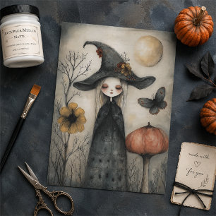 Seda Papel de Decoupage de Bruja Soñadora Caprichosa de