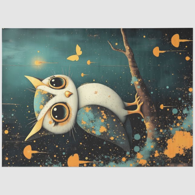 Seda Papel de decoupage de búho fantástico caprichoso e (Anverso)