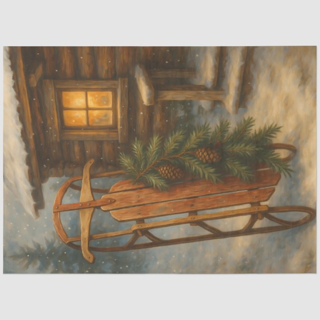 Seda Papel de Decoupage de Cabina de Trineo de Invierno (Anverso)