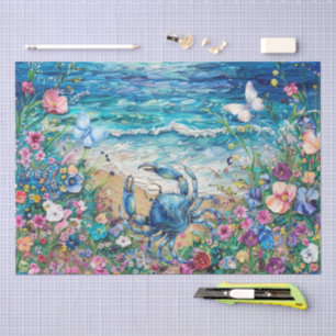 Seda Papel de Decoupage de Cangrejo Azul y Mariposas Fl