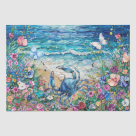 Seda Papel de Decoupage de Cangrejo Azul y Mariposas Fl