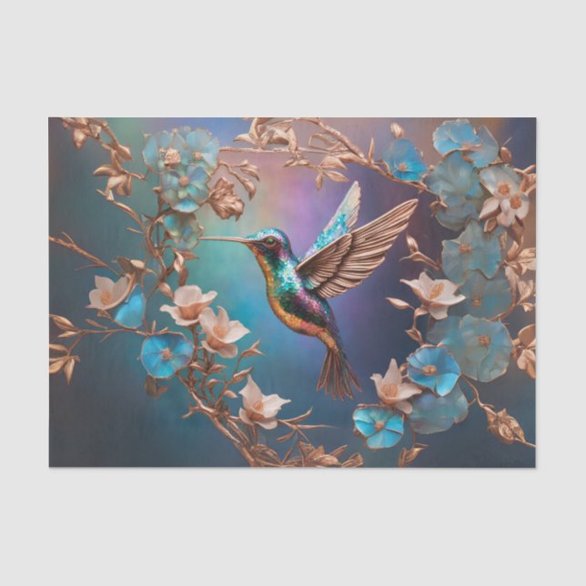 Seda Papel de Decoupage de Colibrí de Cobre y Abulón (Anverso)