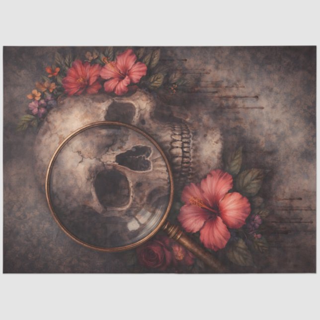 Seda Papel de decoupage de cráneos | Floral gótico (Anverso)