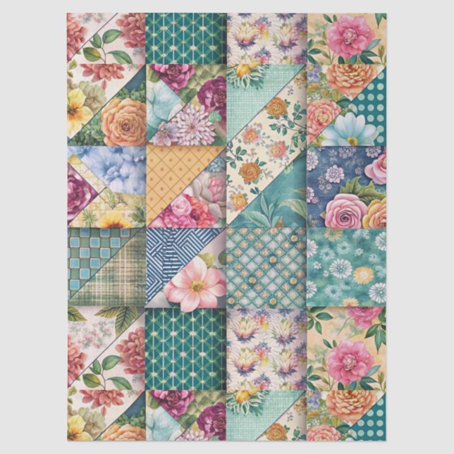 Seda Papel de decoupage de flores primaverales pastel e (Anverso)